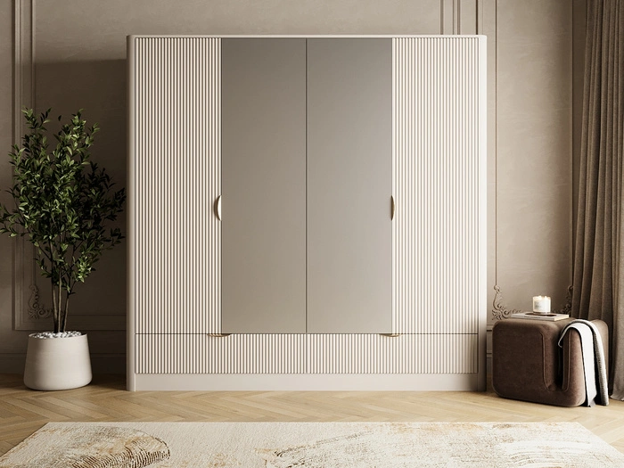 Kleiderschrank mit Spiegel Latina Beige