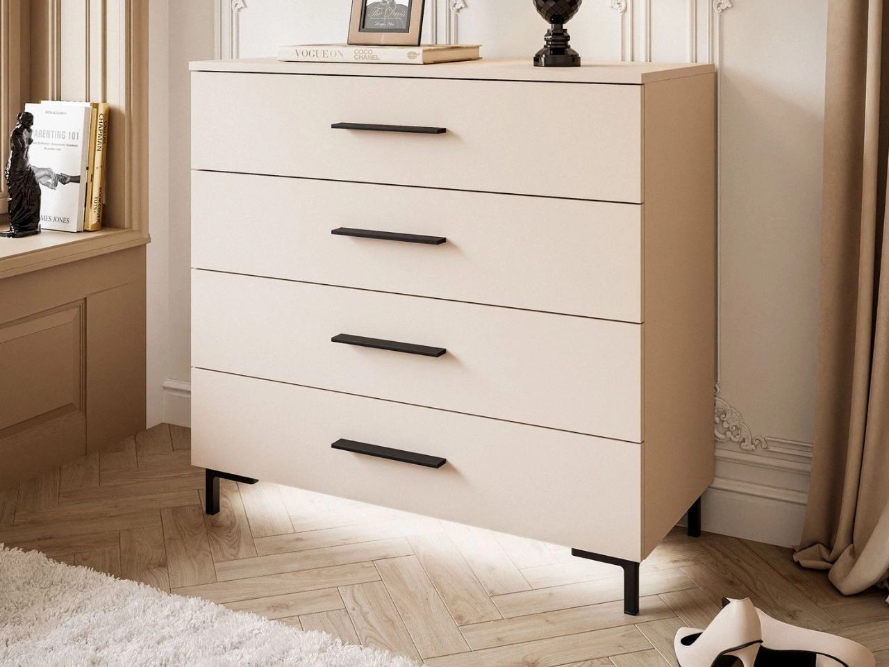 Kommode mit Schubladen und LED-Beleuchtung auf Schwarzen Metallbeinen Nuveo Kaschmir