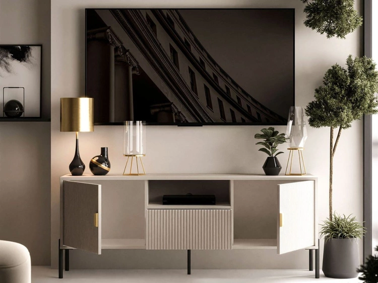 TV-Lowboard zweitürig mit Schublade und schwarzen Metallfüßen Orlean Kaschmir Matt