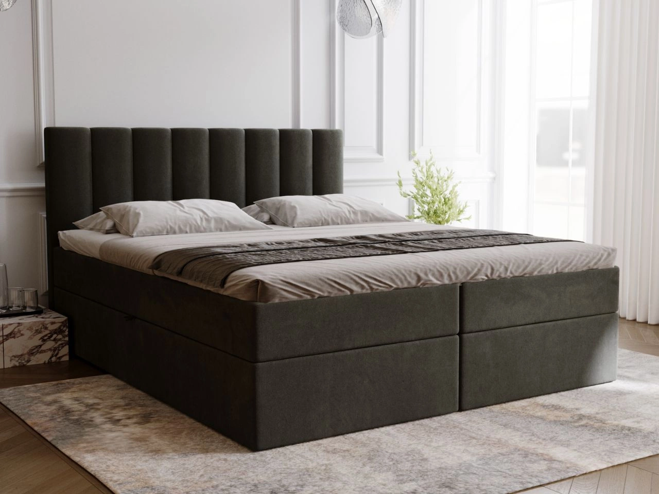 Boxspringbett mit Bettkasten 140x200 Mocca Dunkelgrau