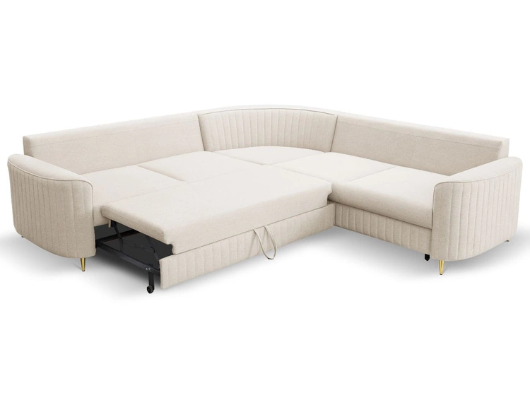 Ecksofa L-Form Links mit Schlaffunktion und Bettkasten Limon Beige