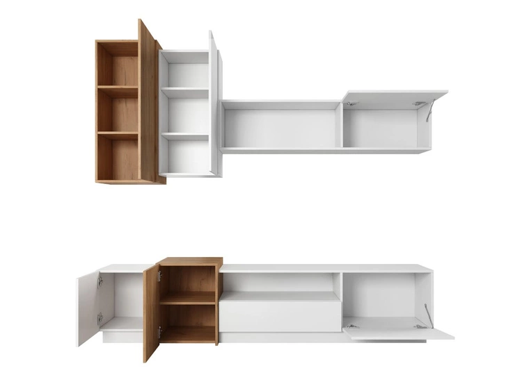 Moderne Wohnwand für das Wohnzimmer Morten Weiß, Goldene Craft Eiche