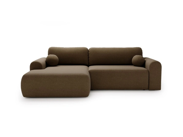 Ecksofa L-Form mit Schlaffunktion und Bettkasten Savana Links Bouclé-Stoff Braun