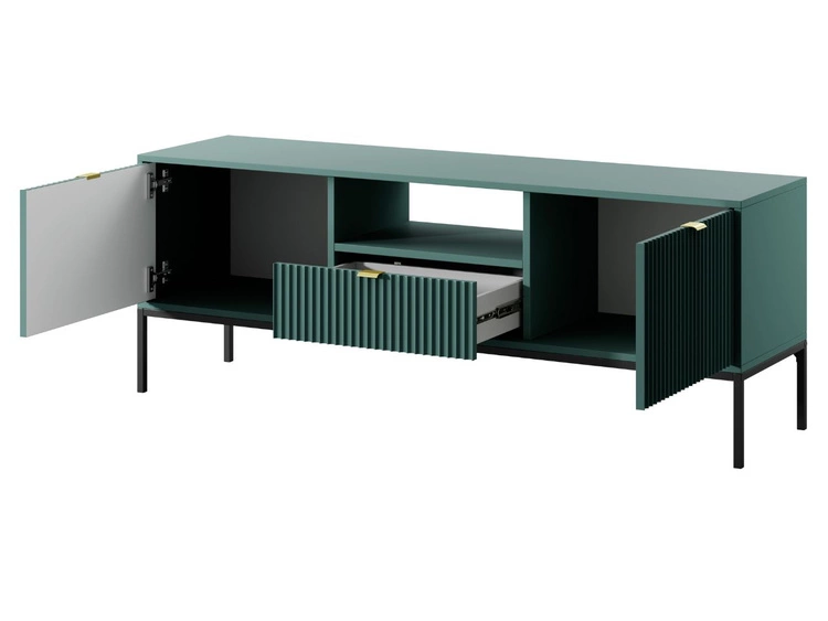 TV-Lowboard mit Schublade und Türen Amber Grün, Schwarz Frame