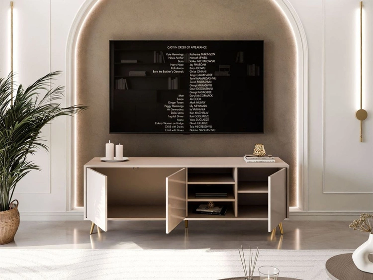 TV-Lowboard mit Türen auf goldenen Füßen Vivance, Kaschmir Hochglanz