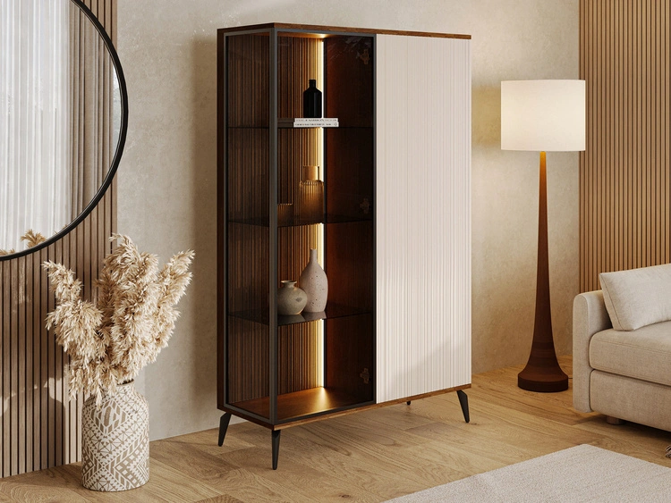 Vitrinenschrank mit LED Vinni Dunkler Walnuss Cashmere