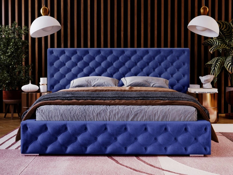 Polsterbett mit Bettkasten und Lattenrost 140x200 Madera Blau