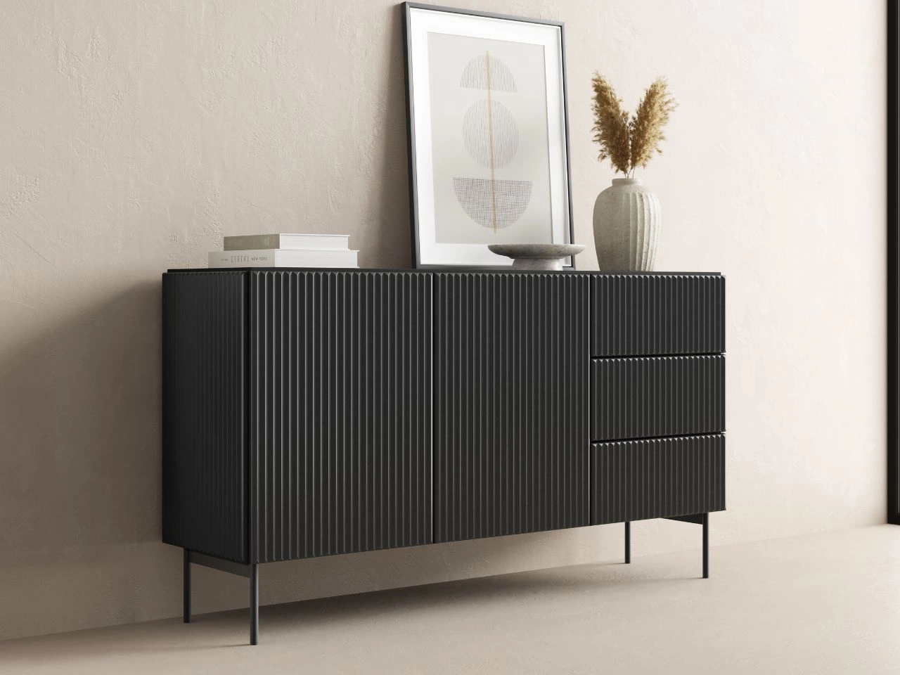 Kommode mit Türen und Schubladen 147 Qualita Schwarz