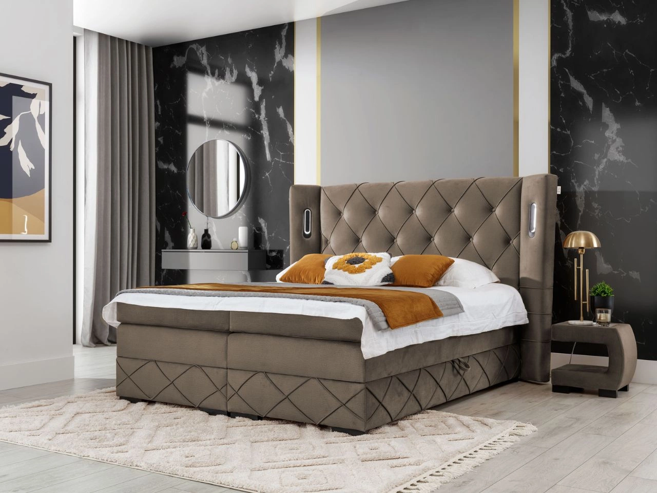 Boxspringbett mit Bettkasten 180x200 Neria Lux Braun