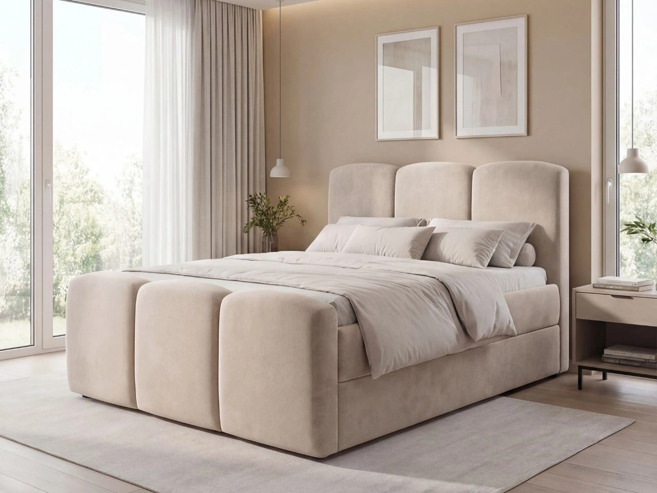 Boxspringbett mit Bettkasten 160x200 Campi Beige