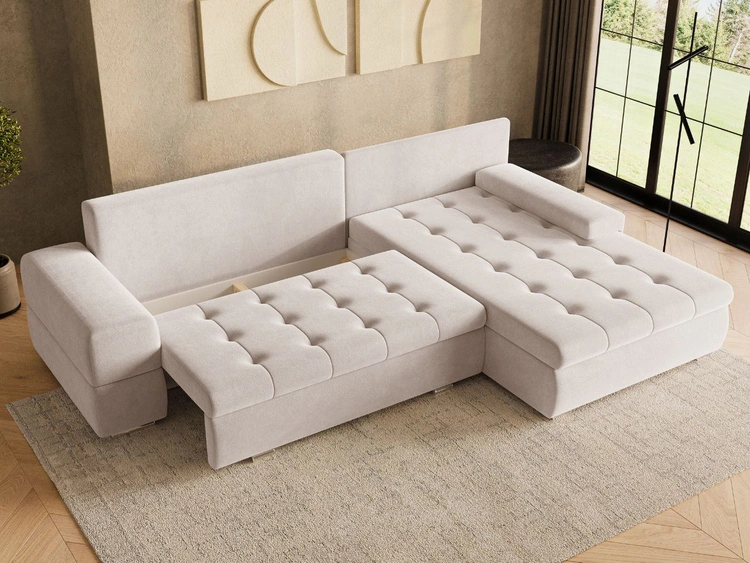 Ecksofa L-Form mit Schlaffunktion und Bettkasten Sonia Beige