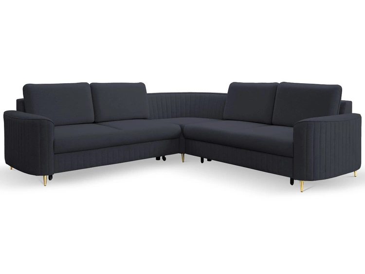 Ecksofa L-Form Links mit Schlaffunktion und Bettkasten Limon Dunkelblau