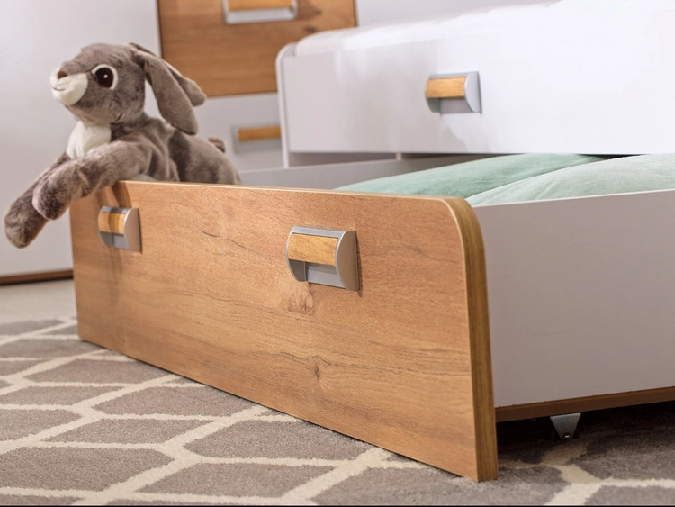 Einzelbett mit Schublade für ein Jugendzimmer Lindo Weiß, Nash Eiche