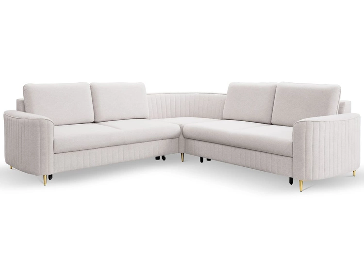 Ecksofa L-Form Links mit Schlaffunktion und Bettkasten Limon Creme