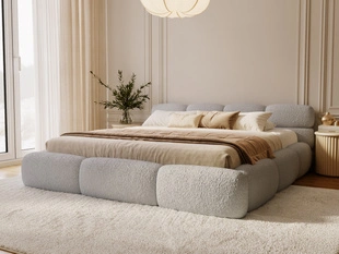 Polsterbett mit Bettkasten und Lattenrost 120x200 Sweet Low aus Bouclé-Stoff Grau