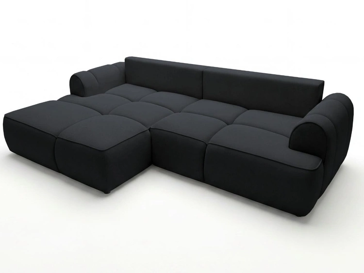 Ecksofa L-Form Links mit Schlaffunktion und Bettkasten Bonno Schwarz