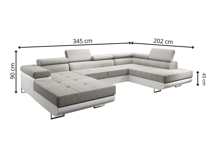 Wohnlandschaft Rechts mit Schlaffunktion und Bettkasten Solam U Schwarz, Weiß