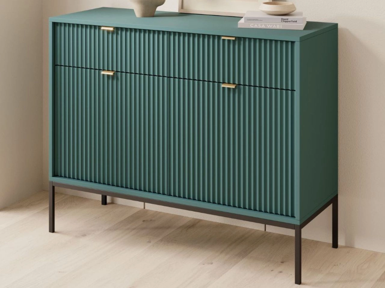 Kommode mit Türen und Schubladen Amber Grün, Schwarz Frame