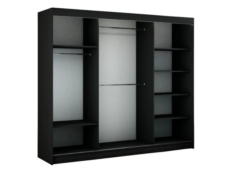 Schiebetürenschrank mit Spiegel 250 cm mit LED-Beleuchtung Portel Schwarz