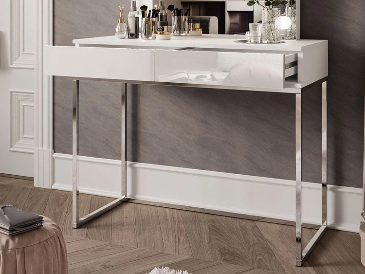 Schminktisch Glamour mit Schubladen, Spiegel und LED-Beleuchtung Brisa Weiß Hochglanz