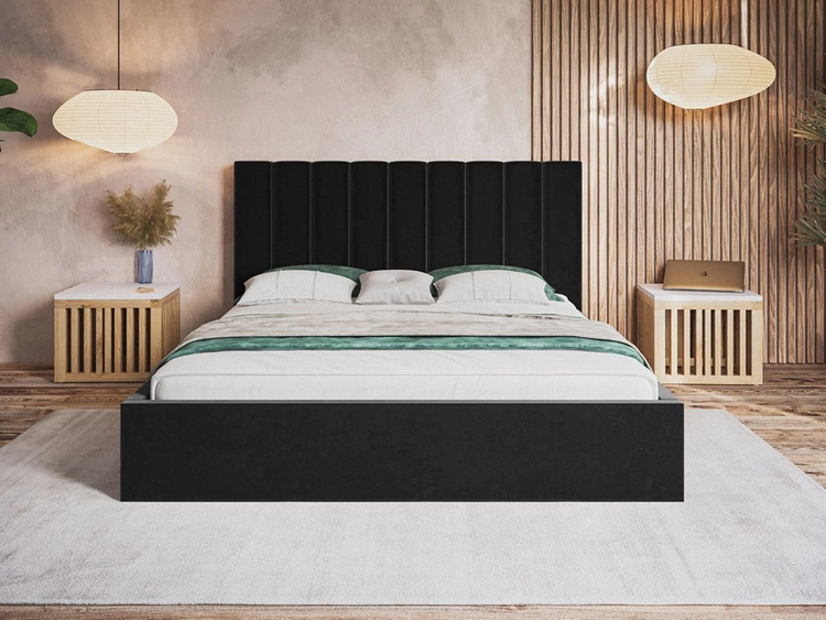 Polsterbett mit Bettkasten und Lattenrost 180x200 Sesto Schwarz