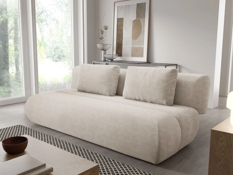 Schlafsofa mit verstellbarer Rückenlehne, Schlaffunktion und Bettkasten Figo Beige