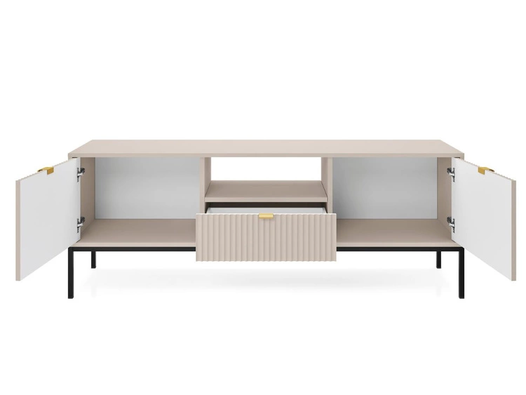 TV-Lowboard mit Schublade und Türen Amber Kaschmir auf schwarzen Beinen