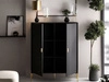 Hohe Kommode, zweitürig, mit goldfarbenen Griffen und Füßen, Orlean schwarz matt