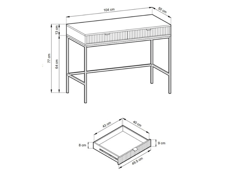 Schminktisch mit Schubladen Amber Grau, Schwarz Frame
