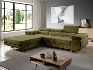 Ecksofa L-Form Links mit Schlaffunktion und Bettkasten Solam Dunkelgrün
