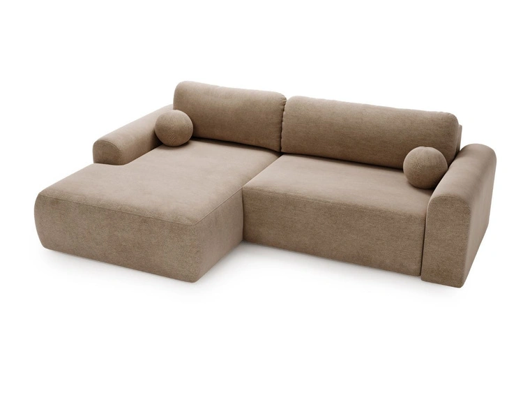 Ecksofa L-Form mit Schlaffunktion und Bettkasten Savana Links Dunkelbeige