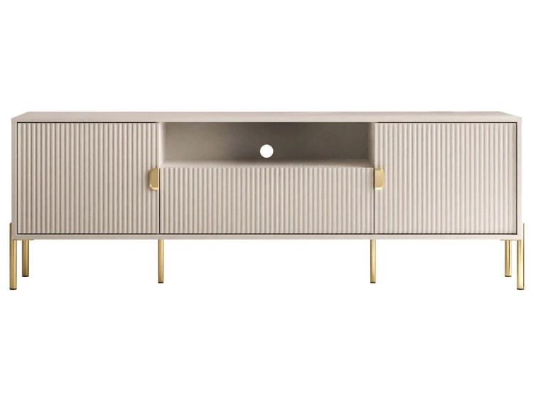 TV-Lowboard breit zweitürig mit Schublade und goldenen Metallfüßen Orlean Kaschmir Matt