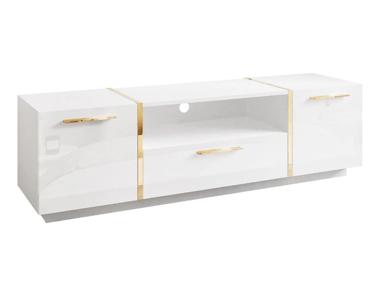 Wohnzimmer-Set mit goldenen Griffen im Glamour-Stil Lunelie Weiß Hochglanz