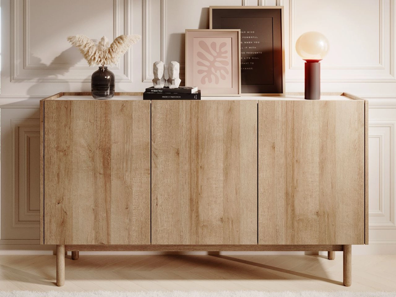 Türkommode Braha Riviera Eiche, Marmor Bianco