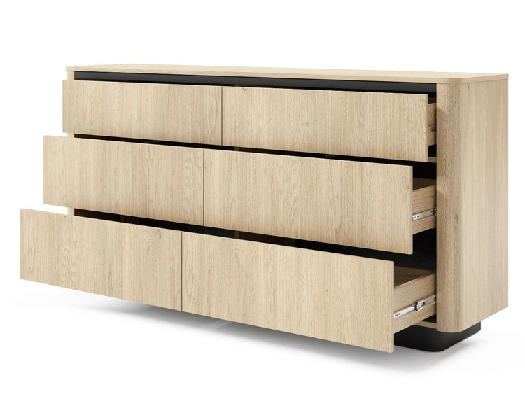 Kommode mit sechs Schubladen 160 cm Fascino Eiche Cremona, Schwarz