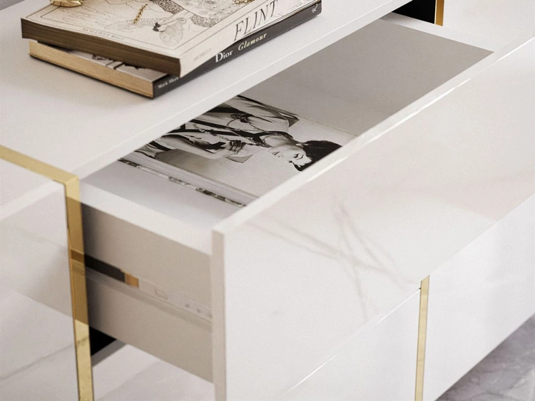 Wohnzimmer-Set im Glamour-Stil Lunelie Weiß Hochglanz