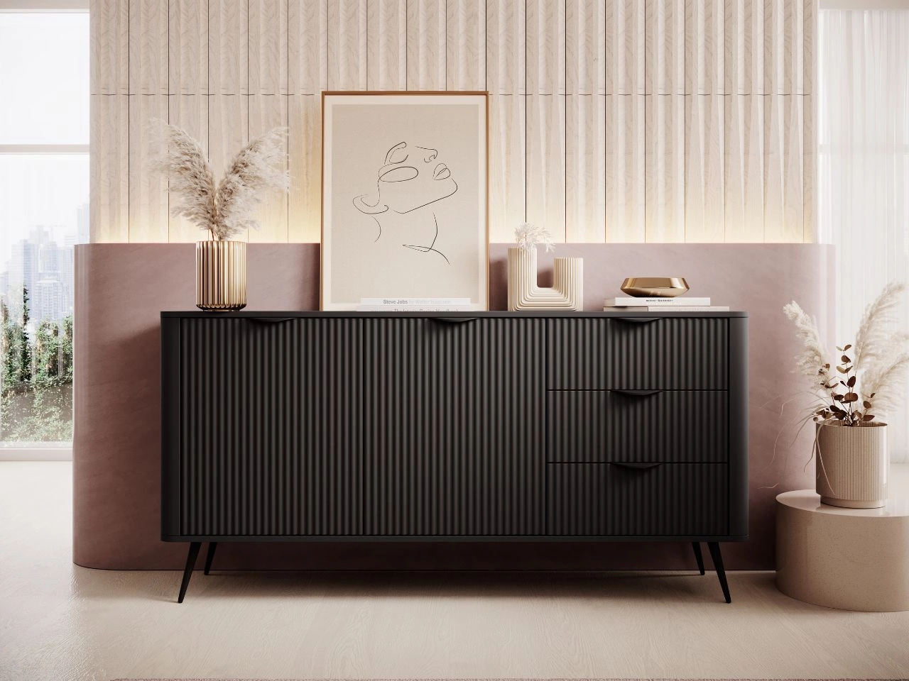 Kommode mit Türen und Schubladen Latina Schwarz