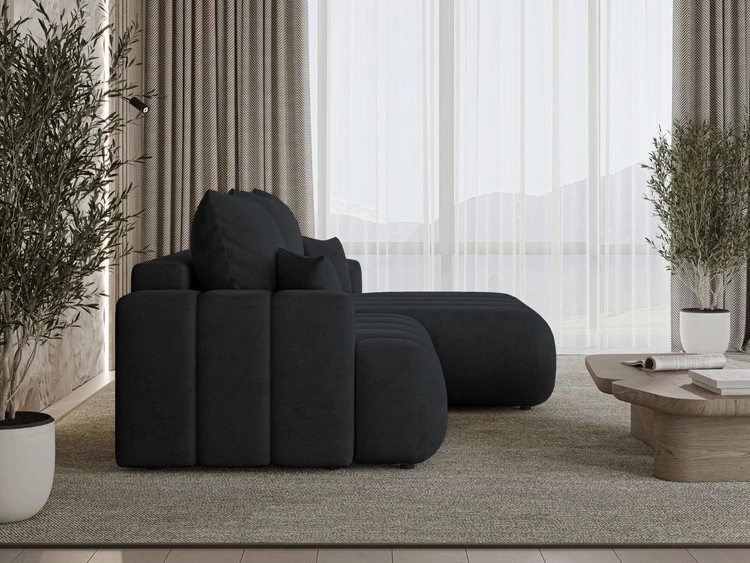 Ecksofa L-Form Rechts mit Schlaffunktion und Bettkasten Caleo Schwarz