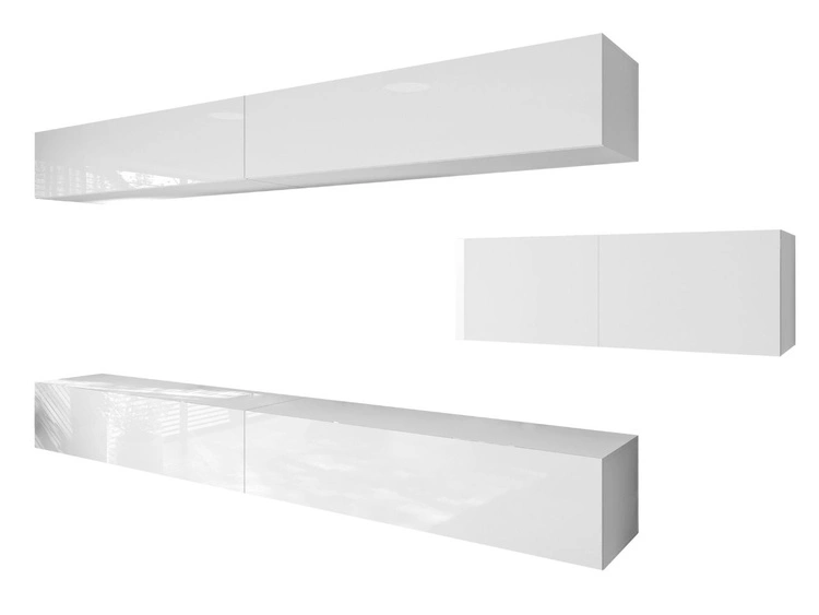 Hängende Wohnwand für das Wohnzimmer mit LED-Beleuchtung Nodoo Weiß Hochglanz