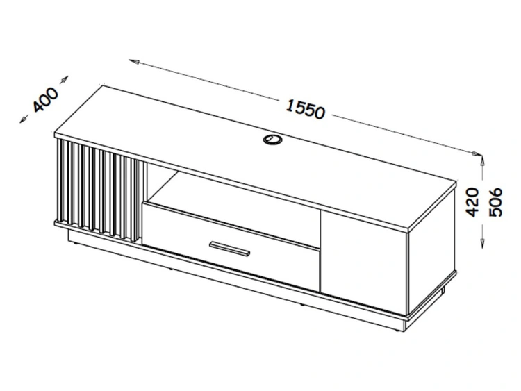 Fernsehschrank mit Schublade und Lamellen Lavore Wotan Eiche, Schwarz matt