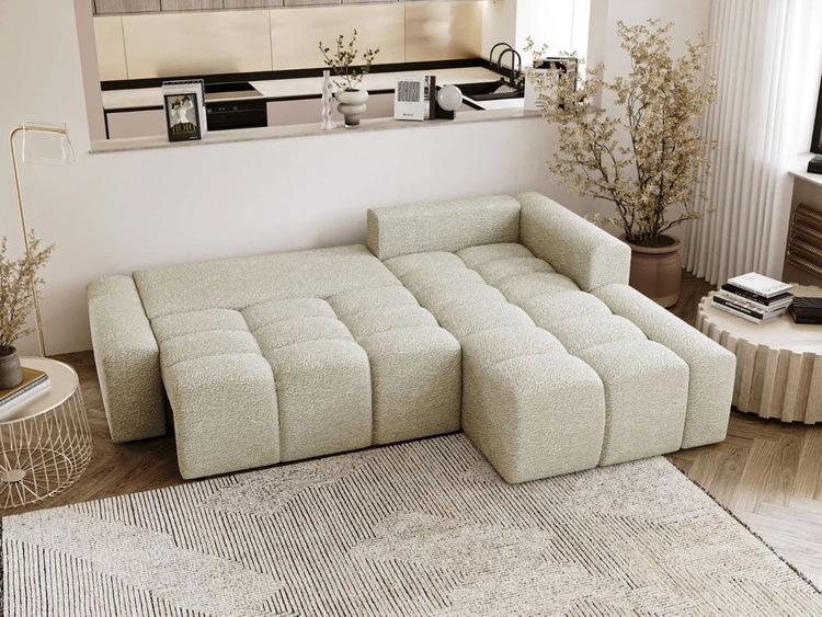 Ecksofa L-Form Rechts mit Schlaffunktion und Bettkasten Lana Beige