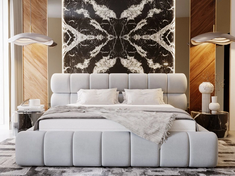 Polsterbett mit Bettkasten und Lattenrost 180x200 Mellow Hellgrau