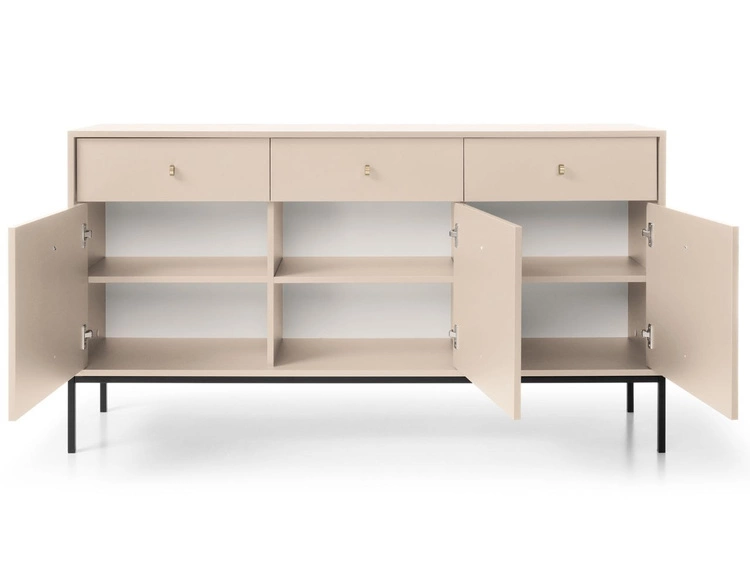 Kommode mit Türen sowie Schubladen mit Schwarz Metallbeinen 154 cm Amor Beige