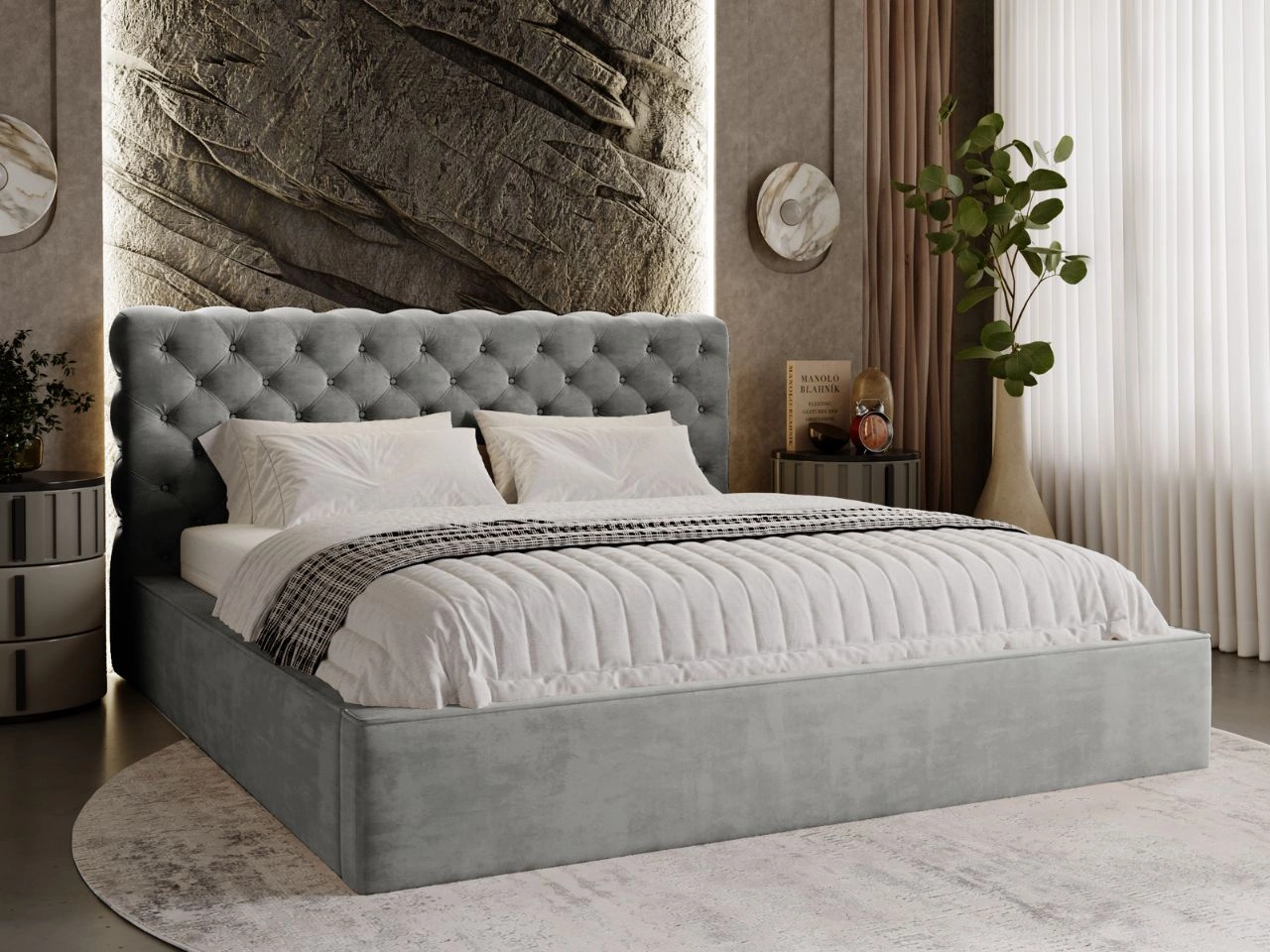 Polsterbett mit Bettkasten und Lattenrost 180x200 Apollo  Grau