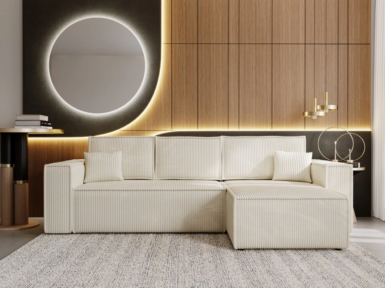 Ecksofa L-Form mit Schlaffunktion und Bettkasten Prato XL Beige