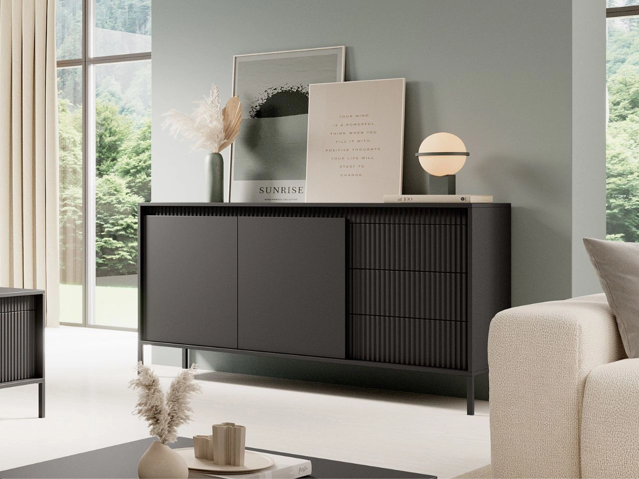 Kommode mit Türen und Schubladen 153 cm Sorano Schwarz