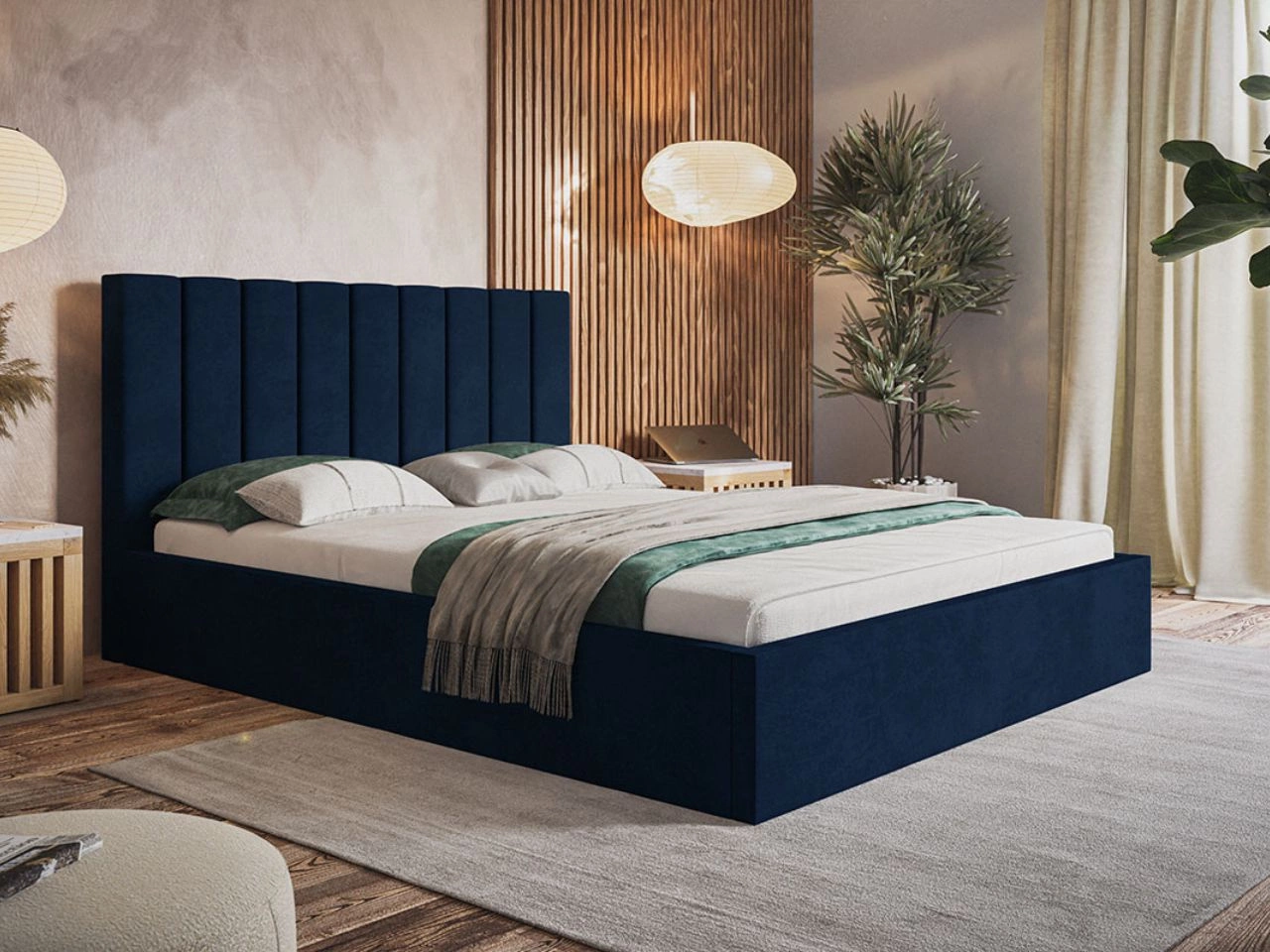 Polsterbett mit Bettkasten und Lattenrost 120x200 Sesto Dunkelblau