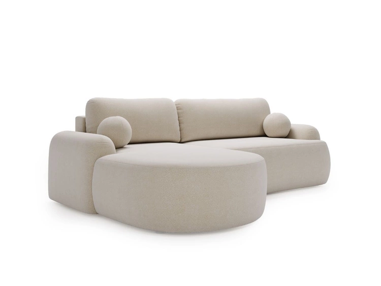 Ecksofa L-Form Links mit Schlaffunktion und Bettkasten Aurio Creme
