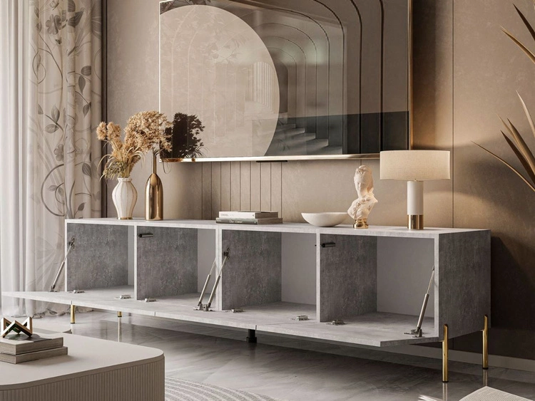 TV-Lowboard mit Türen auf Goldenen Metallbeinen 200 cm Nodoo Beton