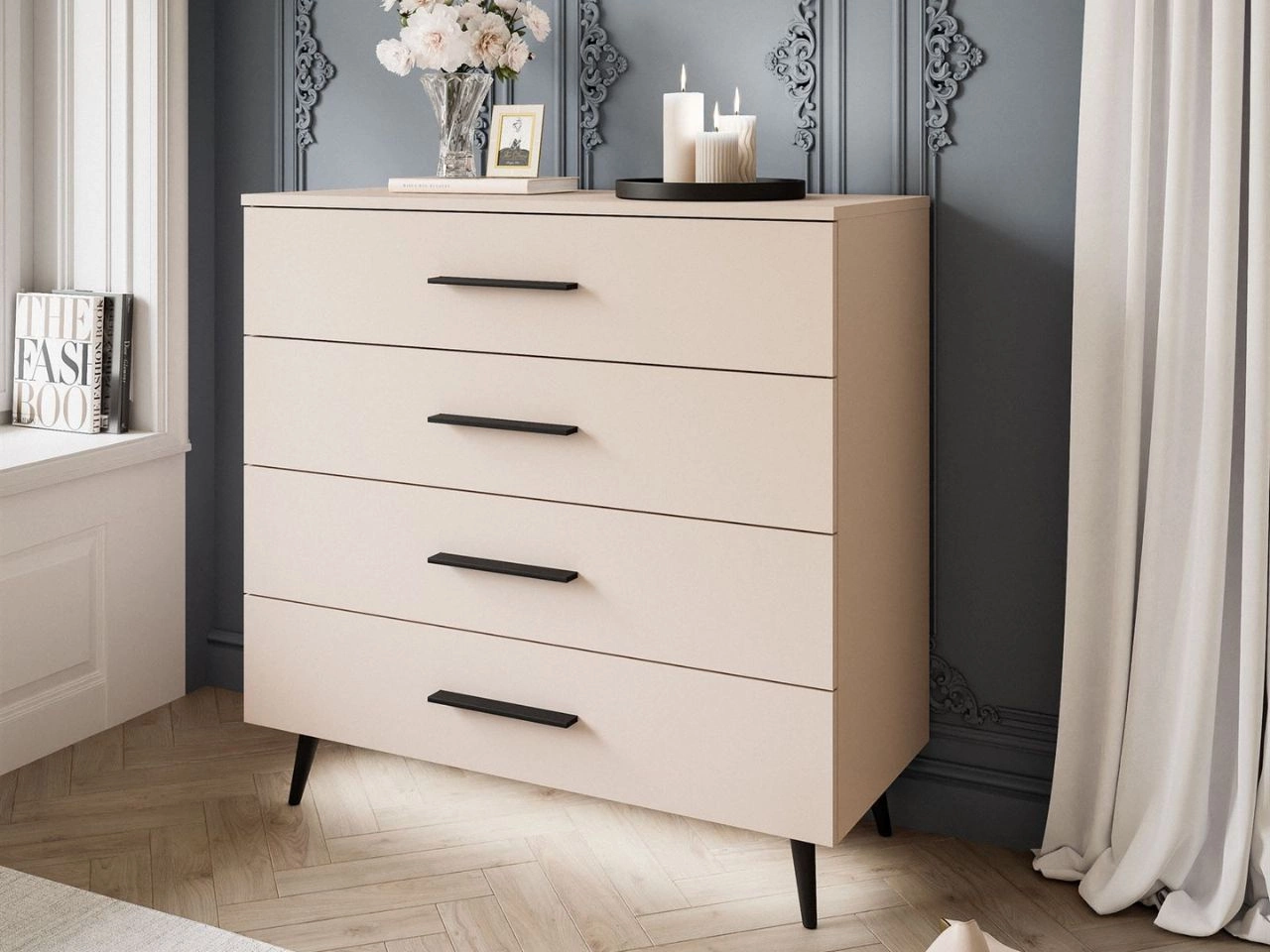 Kommode mit Schubladen und LED-Beleuchtung auf Schwarzen Metallbeinen Nuveo Kaschmir